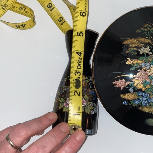 VINTAGE Japanese Black Porcelain Trinket Box with Saki Vase SET - Picture 7 of 12